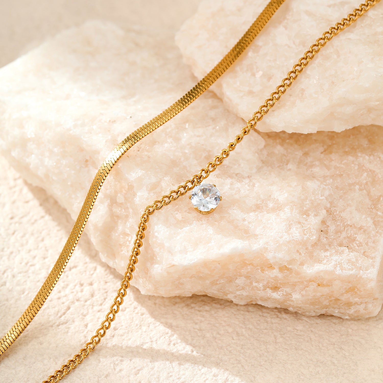 Layering Halskette Edelstahl vergoldet Kristall Gold wasserfest hypoallergen Karma