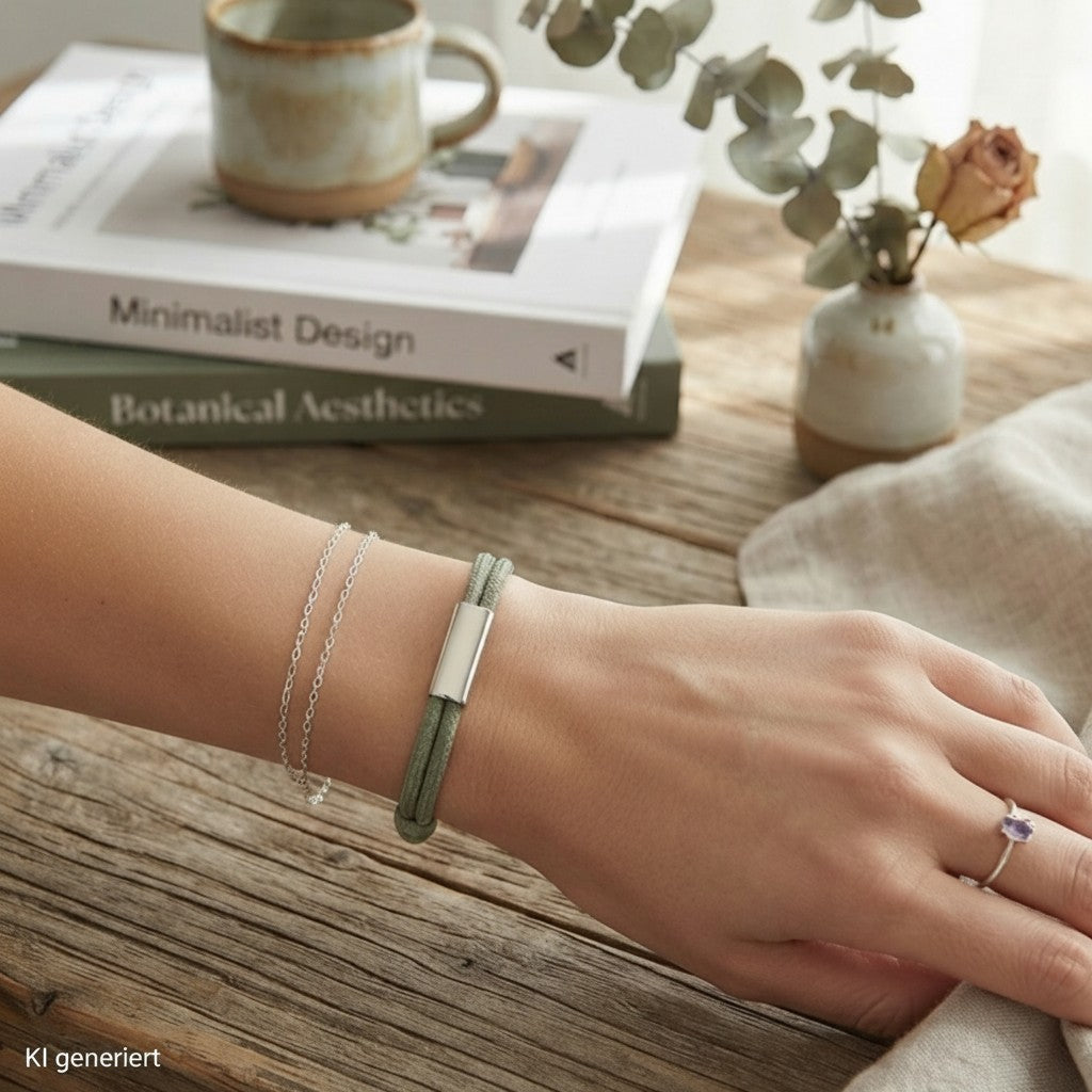 Damen Armband Grün Gold Textil Edelstahl verstellbares Damenarmband Karma