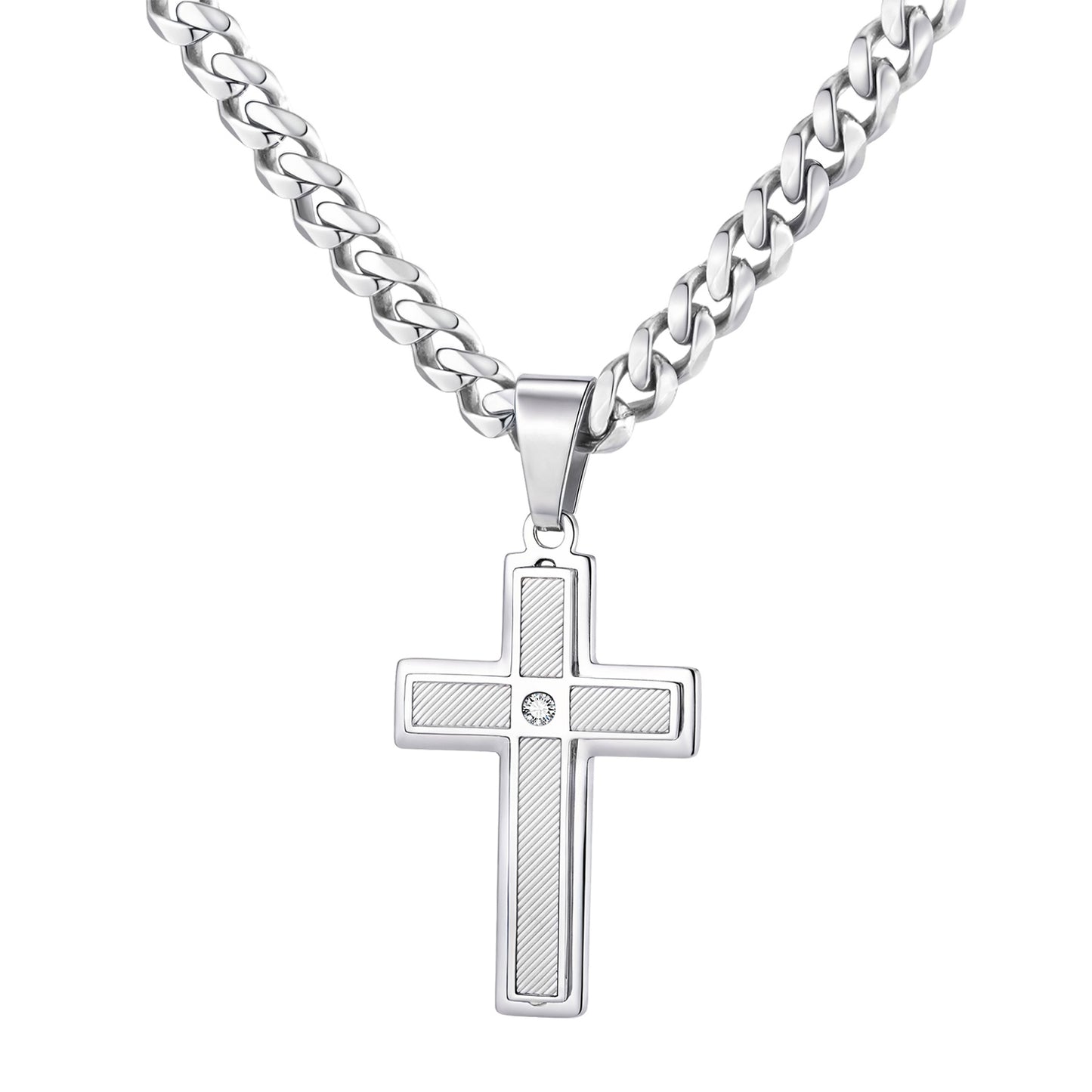 Halskette Herren Kreuz Silber 50 cm Edelstahl Kette wasserfest hypoallergen rostfrei Karma