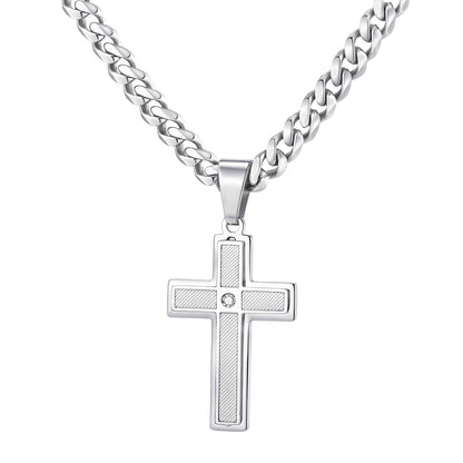 Halskette Herren Kreuz Silber 50 cm Edelstahl Kette wasserfest hypoallergen rostfrei Karma