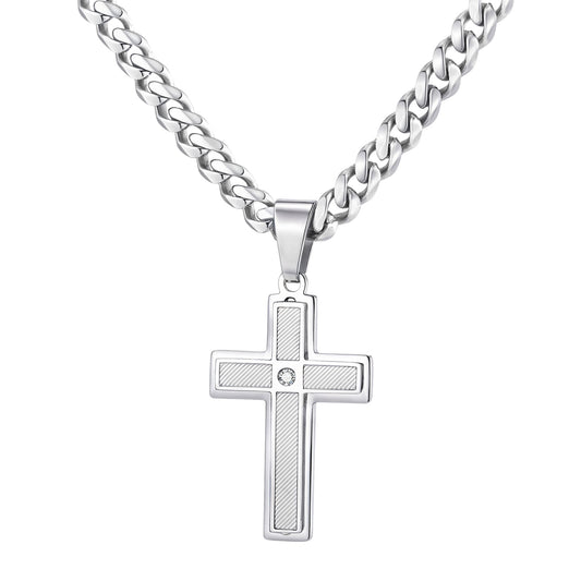 Halskette Herren Kreuz Silber 50 cm Edelstahl Kette wasserfest hypoallergen rostfrei Karma