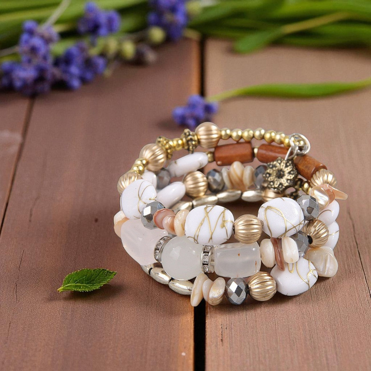 Armband mehrreihig Weiß, Grün oder Türkis KARMA