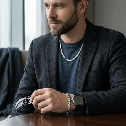 Schmuckset Herren Silber Edelstahl Armband und Kette in Schmuckbox Karma