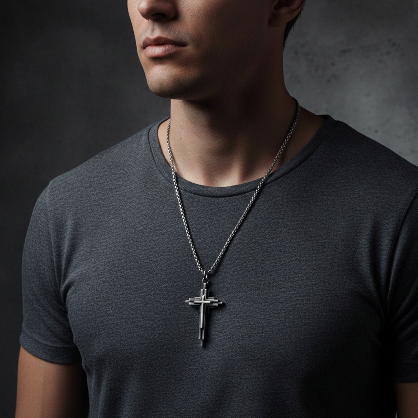 Halskette Kreuz Silber Grau 60 cm Herren Kette Karma