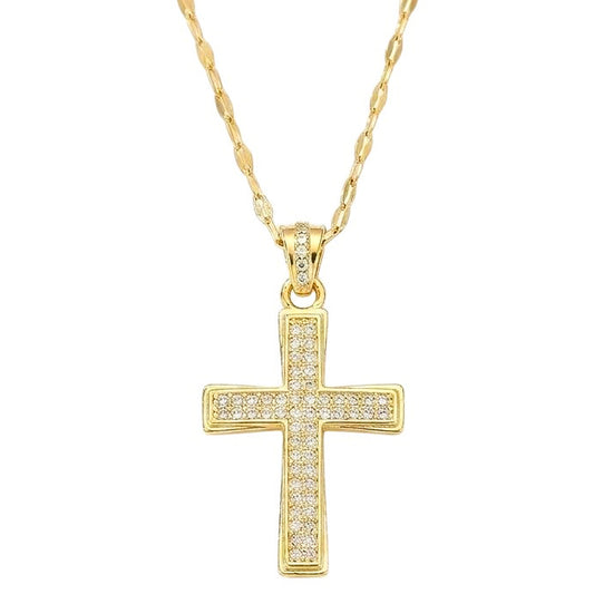 Halskette Kreuz Gold Kristalle Edelstahl 40 cm wasserfest rostfrei Damen Kette Karma