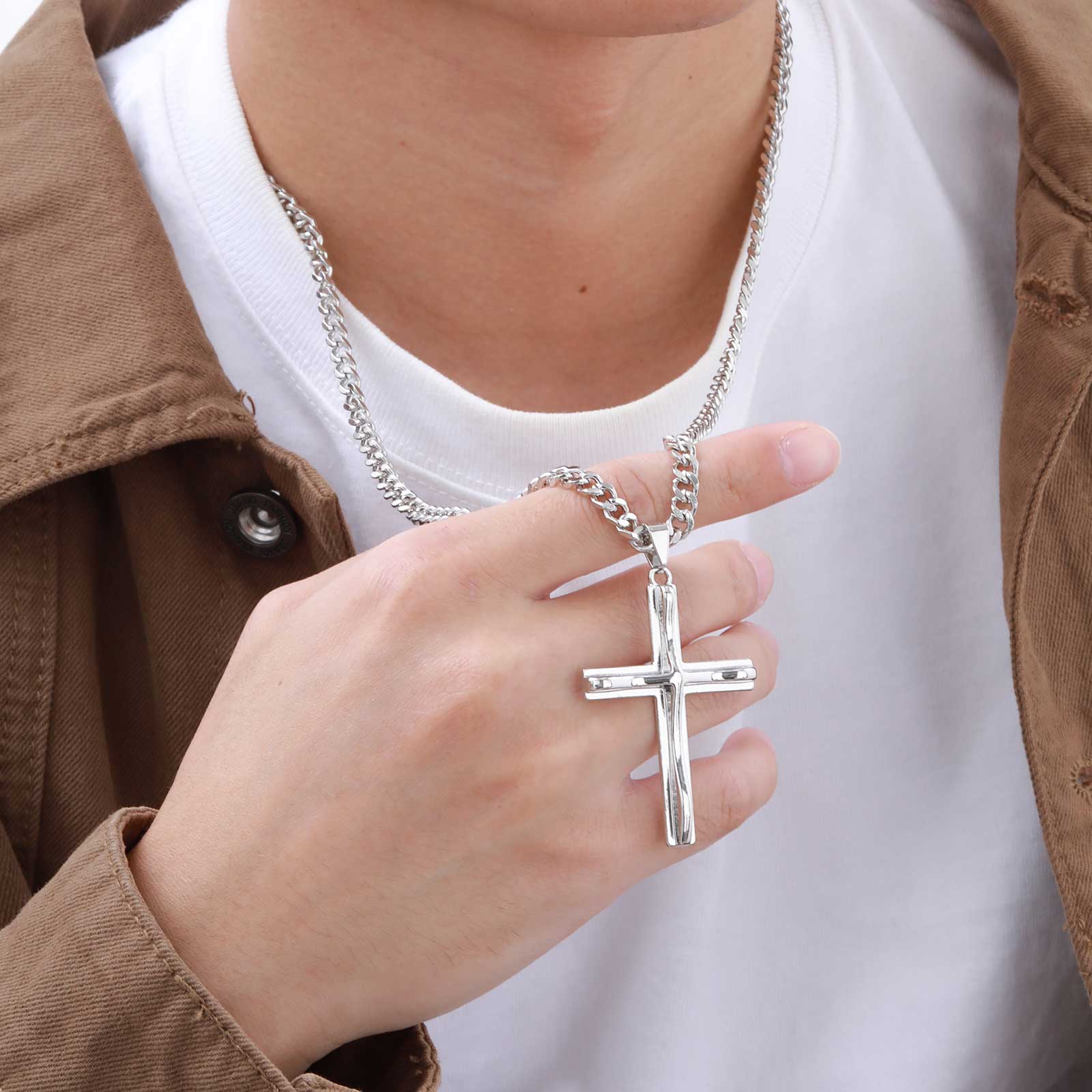 Halskette mit Kreuz Edelstahl Silber KARMA
