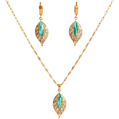 Schmuckset Ohrringe & Halskette Gold Grün Edelstahl vergoldet wasserfest hypoallergen