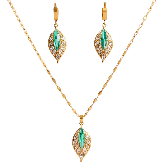 Schmuckset Ohrringe & Halskette Gold Grün Edelstahl vergoldet wasserfest hypoallergen