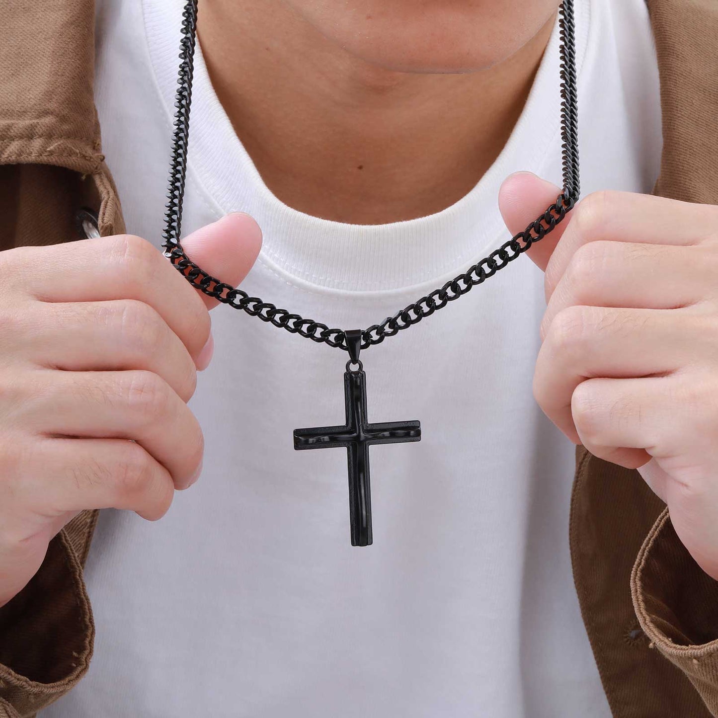 Halskette mit Kreuz Edelstahl Schwarz KARMA
