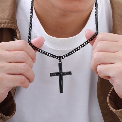 Halskette mit Kreuz Edelstahl Schwarz KARMA