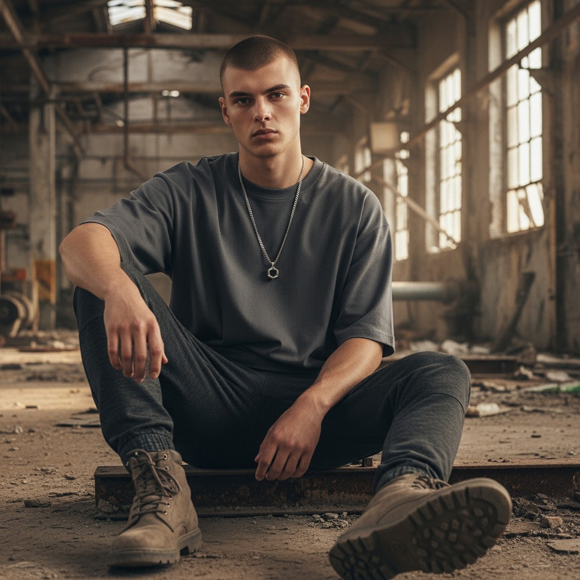 Halskette Hexagon Silber Edelstahl Herren Kette KARMA