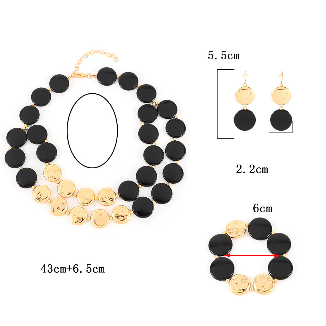 Schmuckset Acryl Schwarz Silber oder Gold Karma