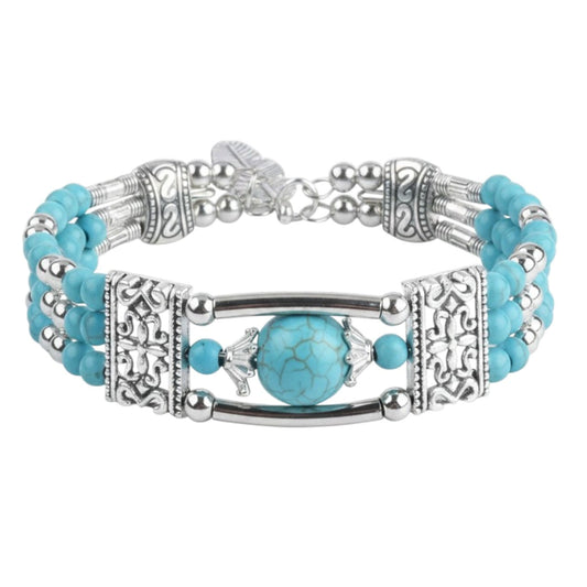 Damen Armband Vintage Boho Türkis Altsilber Metall Naturstein Karma