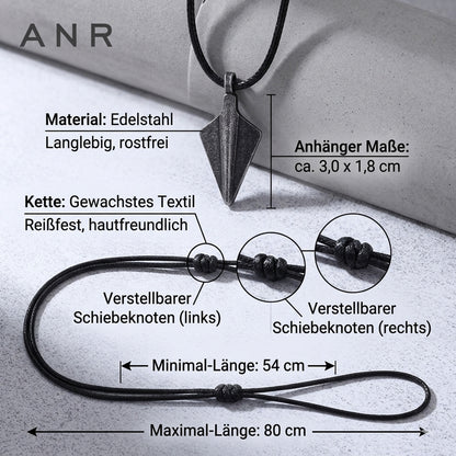Halskette Herren Pfeilspitze Schwarz Textil Edelstahl Kette einstellbar Karma