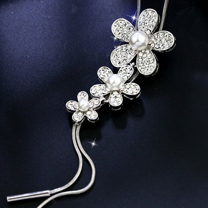 Lange Halskette Blume Silber modern Legierung 70 cm Damenhalskette KARMA