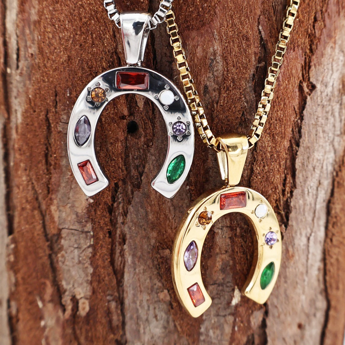 Halskette Hufeisen Gold Damen Edelstahl wasserfest hypoallergen Kette modern Karma