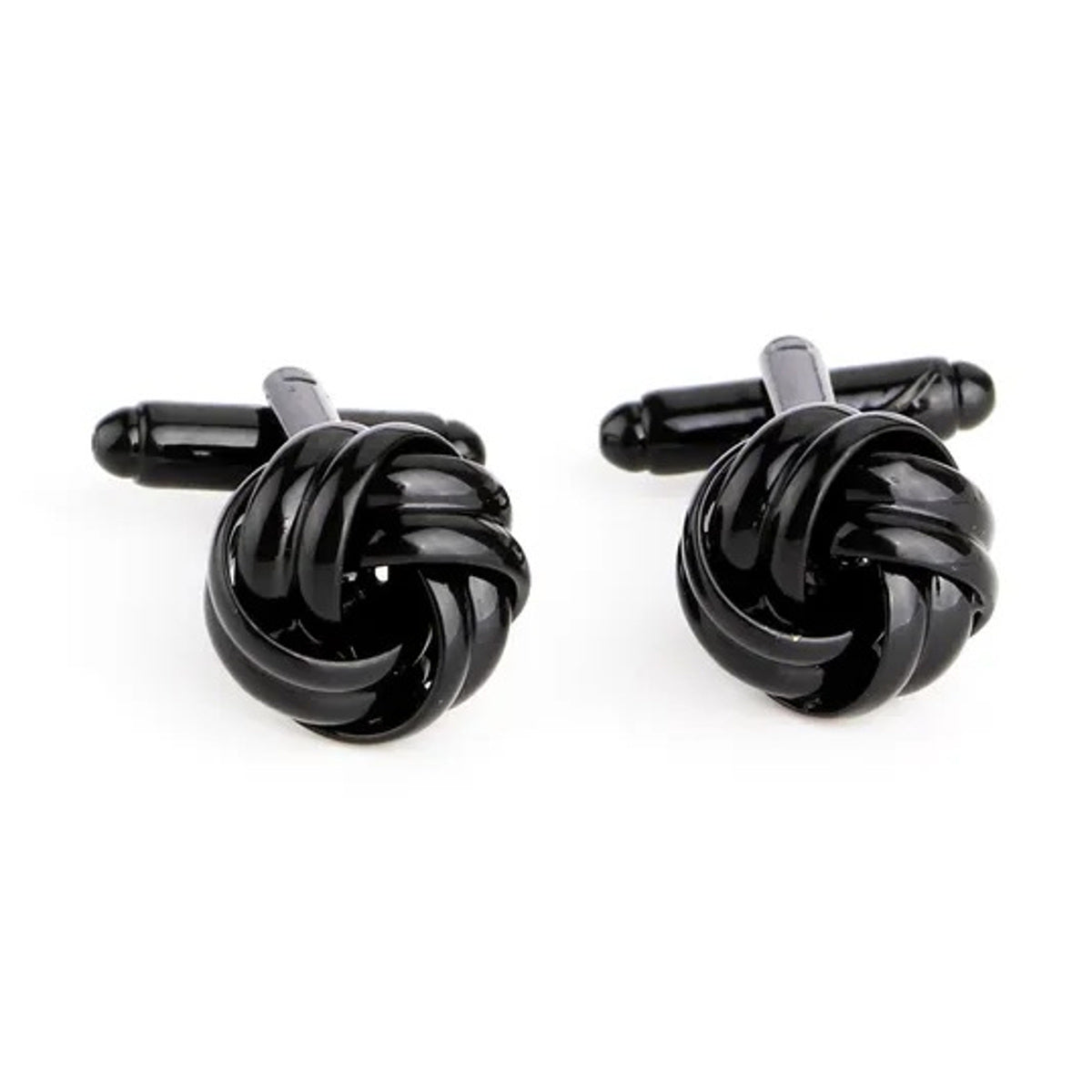2er Set Manschettenknöpfe Schwarz Knoten rund modern Hemdknöpfe Karma