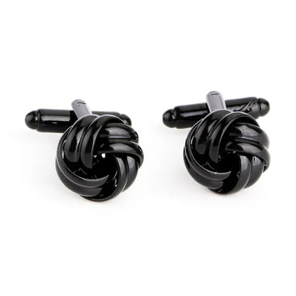 2er Set Manschettenknöpfe Schwarz Knoten rund modern Hemdknöpfe Karma