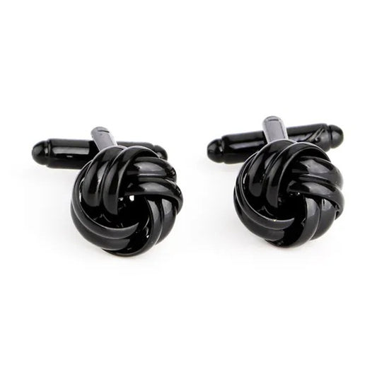 2er Set Manschettenknöpfe Schwarz Knoten rund modern Hemdknöpfe Karma