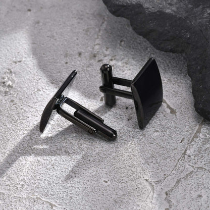 2er Set Manschettenknöpfe Schwarz Edelstahl rechteckig Karma