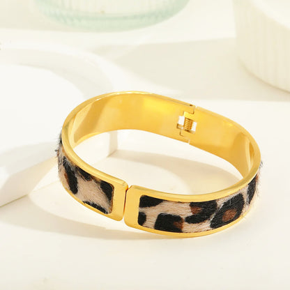 Armband Leoprint Gold Edelstahl Kunstfell KARMA
