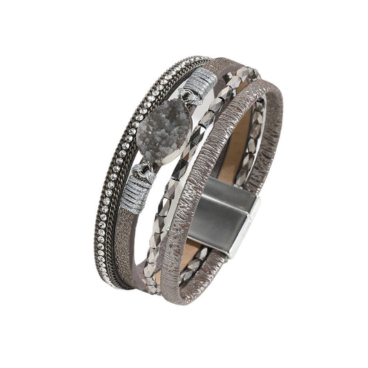 Lederarmband mehrreihig Damen grau KARMA