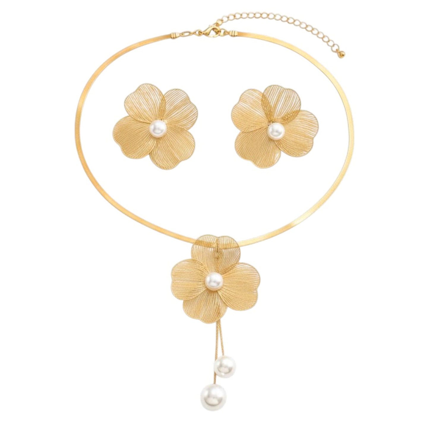 Schmuckset Blume Gold Halskette Ohrringe Statementkette modern Karma