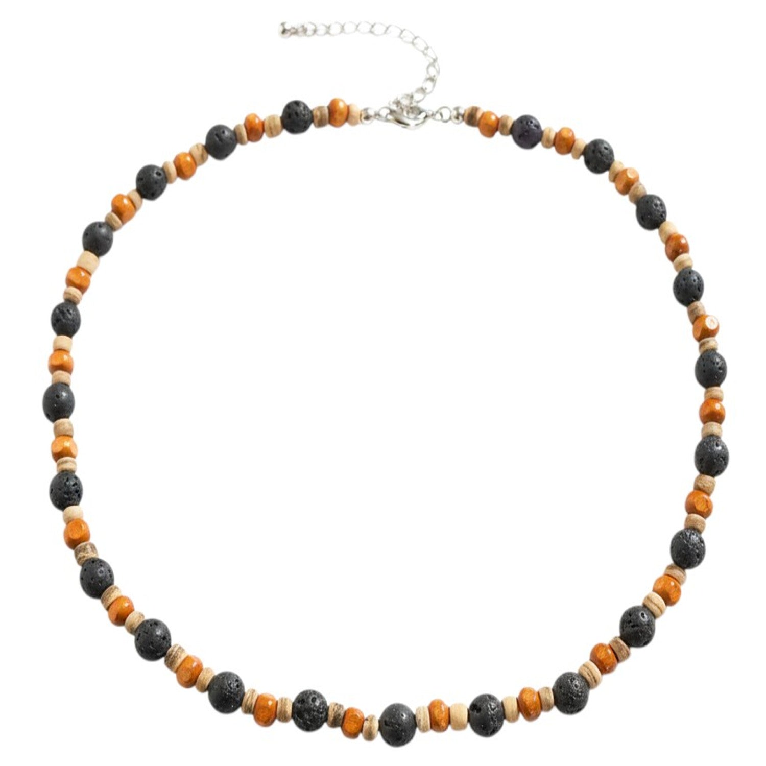 Kette Holz Lavasteine Braun Schwarz Herren Halskette Perlenkette Karma