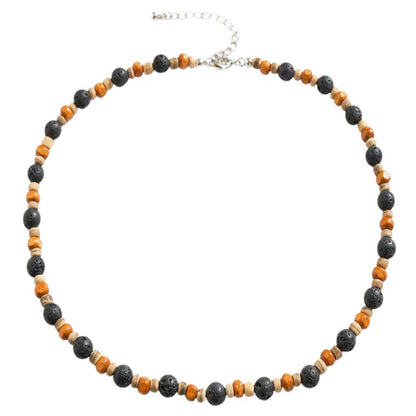 Kette Holz Lavasteine Braun Schwarz Herren Halskette Perlenkette Karma