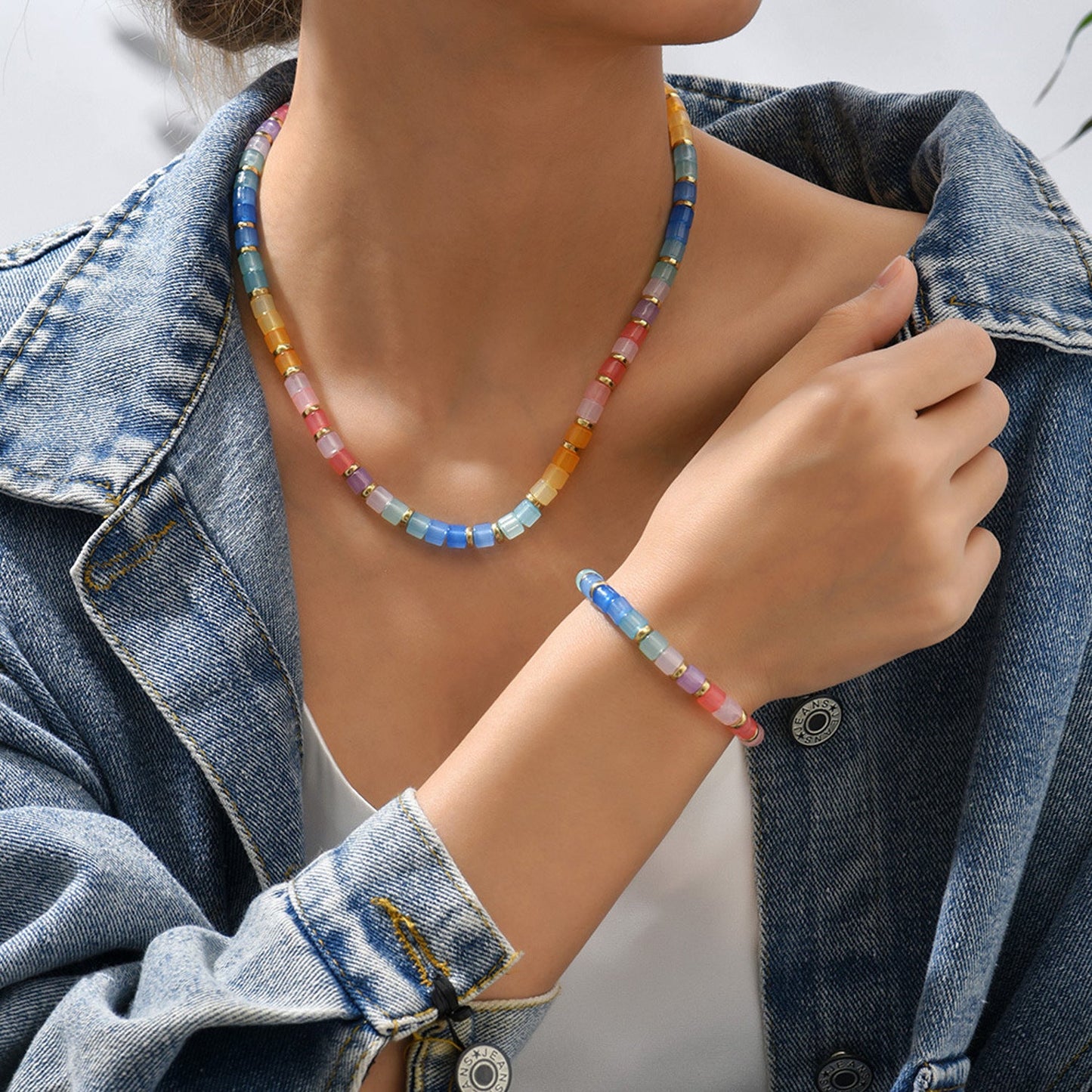 Schmuckset Halskette und Armband bunt KARMA