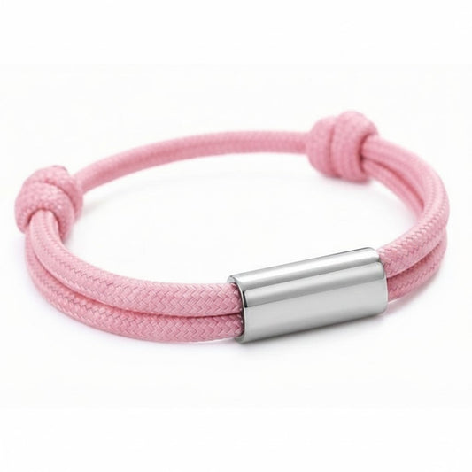 Damen Armband Rosa Silber Textil Edelstahl verstellbares Damenarmband Karma