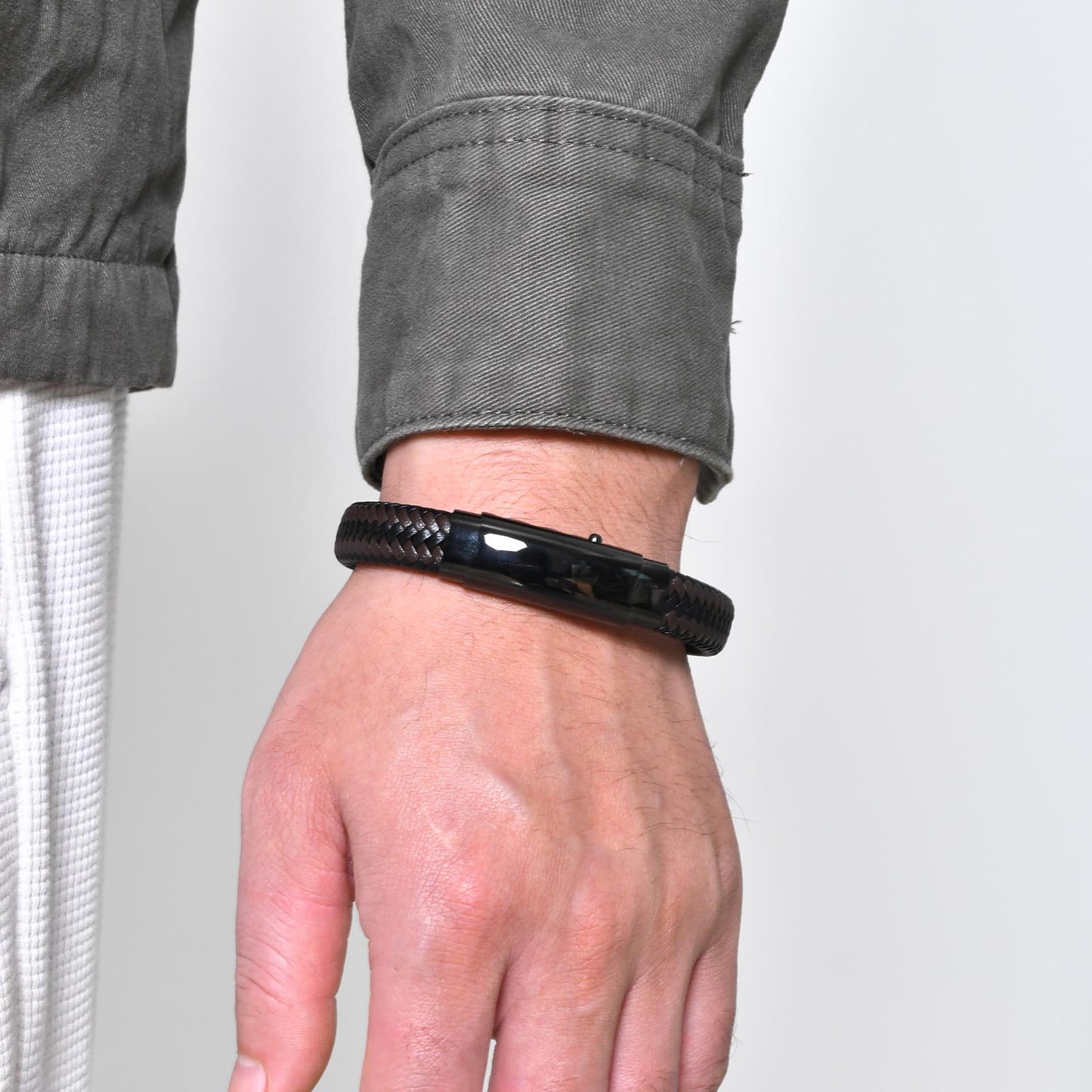 Herrenarmband Leder Edelstahl Schwarz KARMA