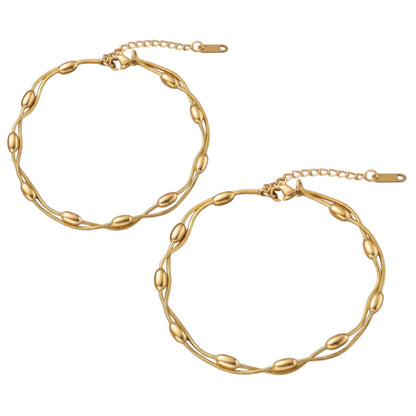 Schmuckset Armband und Fußkette Gold Edelstahl vergoldet modern Damenarmband Damenfußkette wasserfest hypoallergen rostfrei Karma