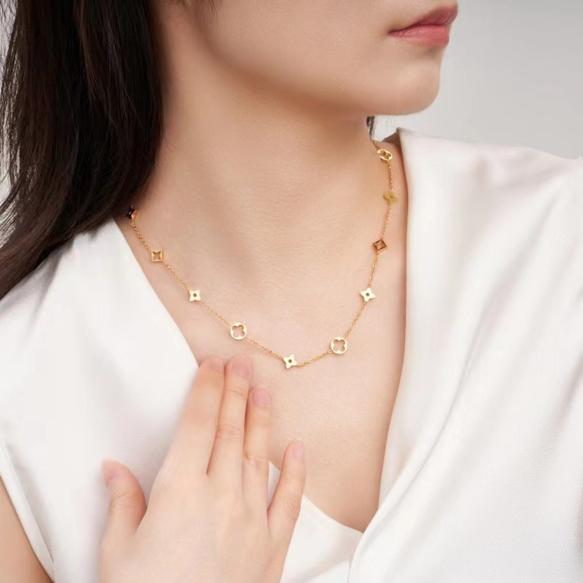 Halskette Gold mit Kleeblättern Edelstahl KARMA