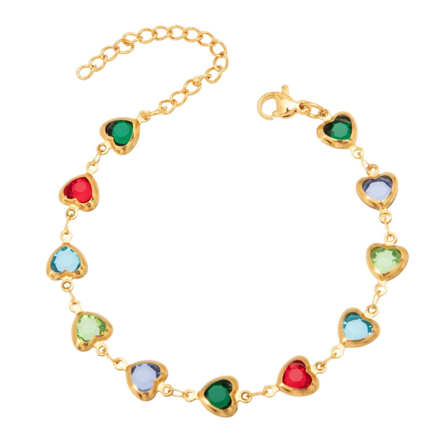 Schmuckset Herz Armband & Fußkette Gold bunt Edelstahl vergoldet wasserfest hypoallergen rostfrei Karma