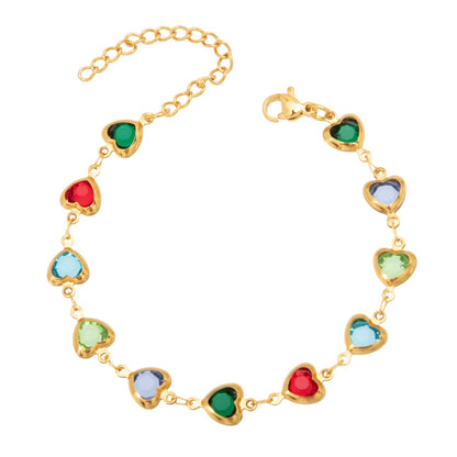 Schmuckset Herz Armband & Fußkette Gold bunt Edelstahl vergoldet wasserfest hypoallergen rostfrei Karma