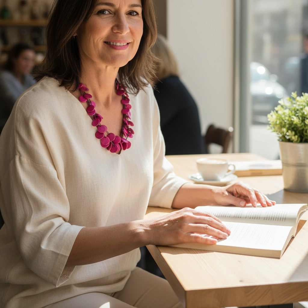 Statement Kette Holz Pink 55 cm Damen Halskette Karma