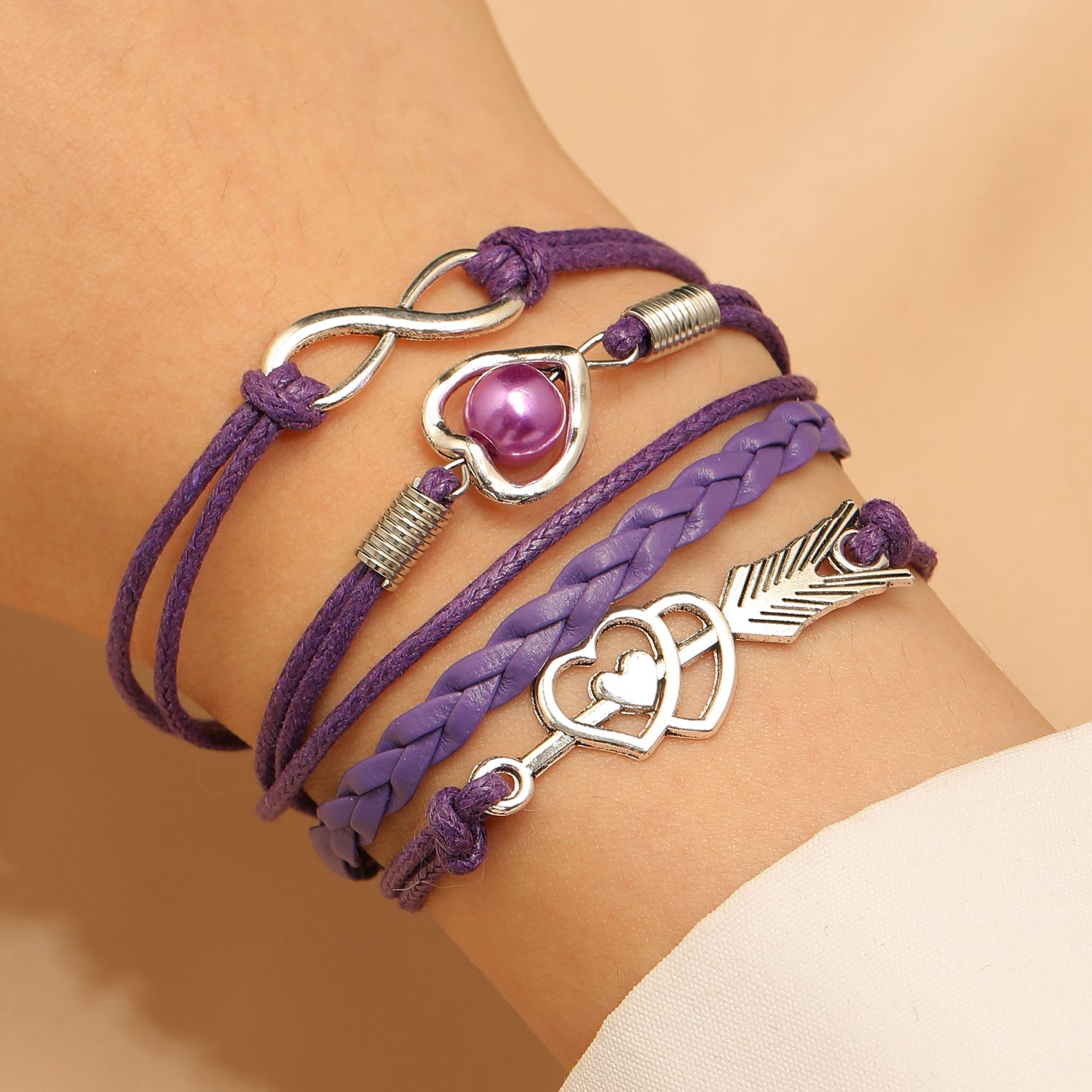 Lederarmband mehrreihig Damen lila, rosa od. türkis KARMA