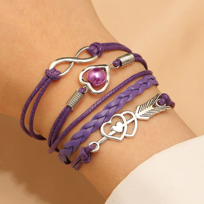 Lederarmband mehrreihig Damen lila, rosa od. türkis KARMA