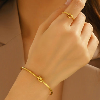 Schmuckset Gold Knoten Armband und Ring Edelstahl wasserfest hypoallergen rostfrei Karma