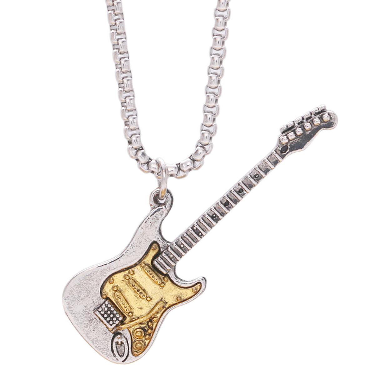 Halskette Herren Gitarre Silber Gold 70 cm Edelstahl Metall Kette rostfrei hypoallergen Karma