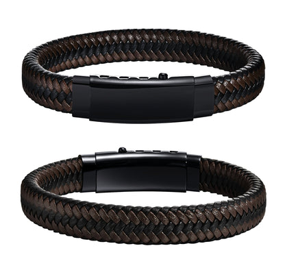 Herrenarmband Leder Edelstahl Schwarz KARMA