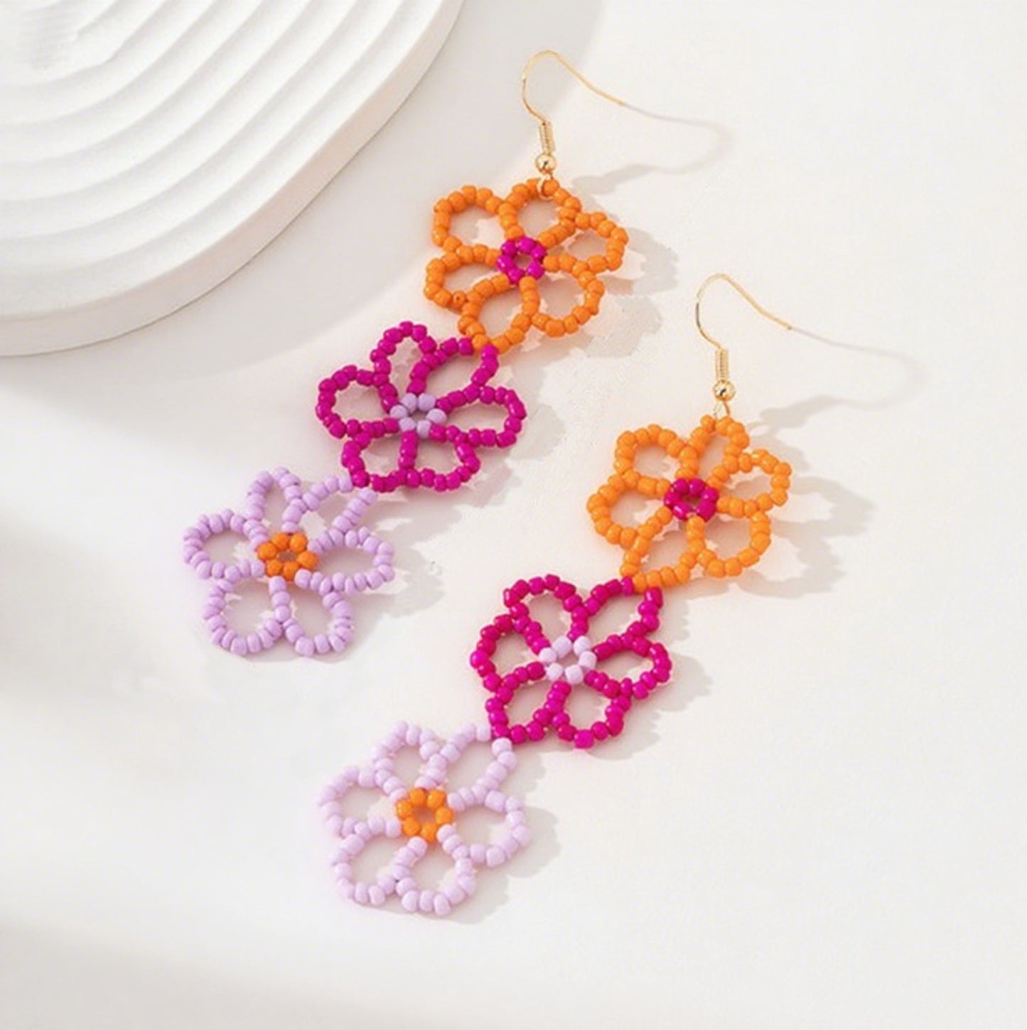 Hängeohrringe Blumen Bunt Acryl Damen Ohrringe Karma