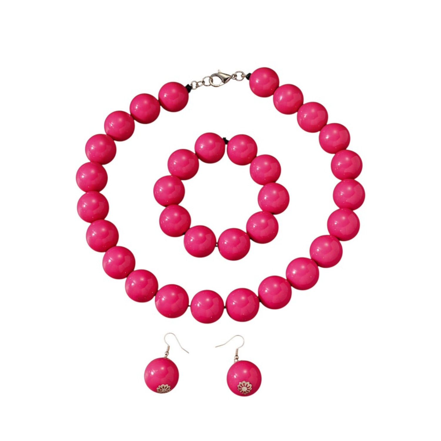 XL Statement Schmuckset Kette, Armband und Ohrringe Pink Acryl  Damen Karma