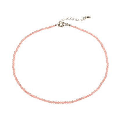 Naturstein Halskette Damen Rosenquarz Rosa 39 cm Kette Karma