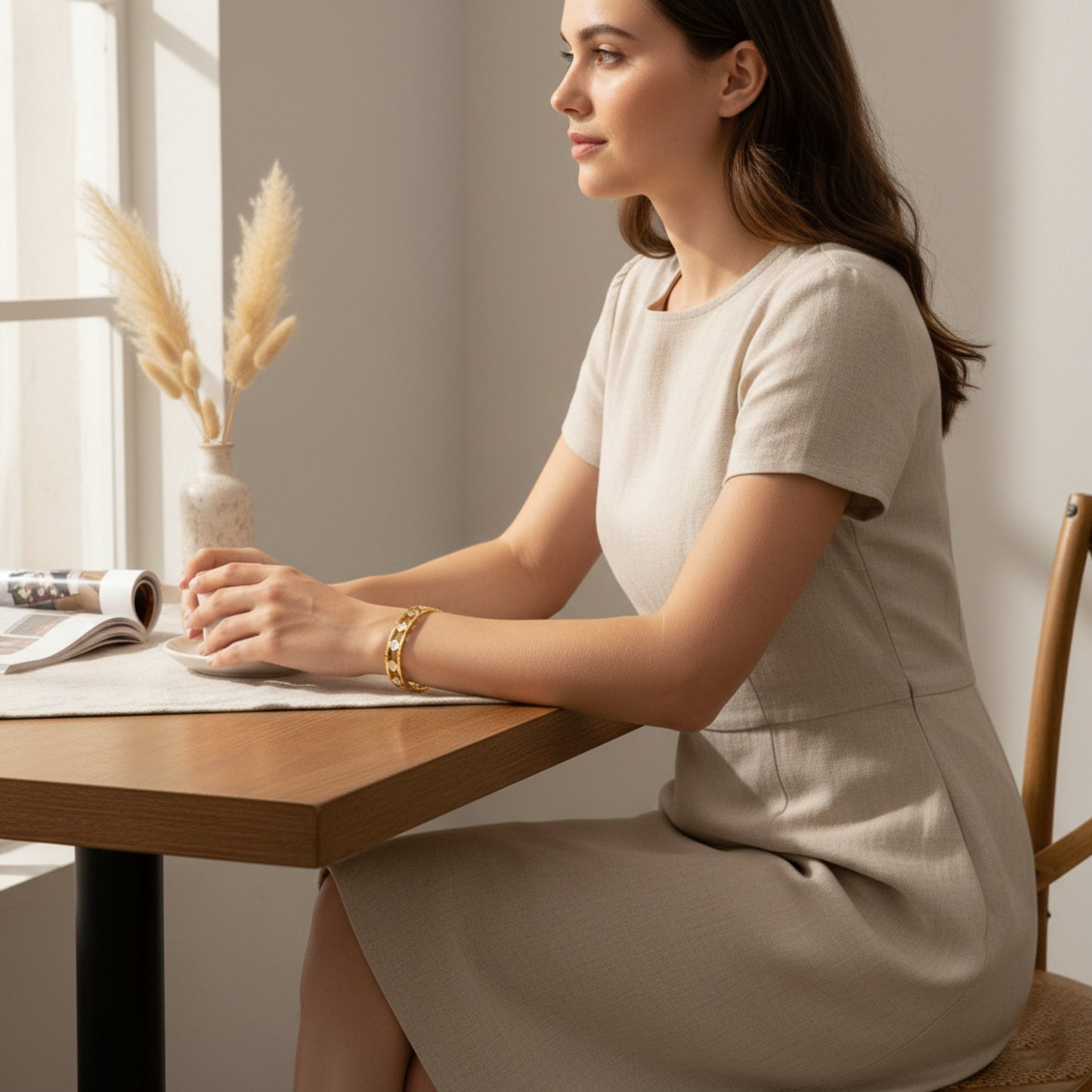 Armreif Kleeblatt Gold Edelstahl Kristalle Damen KARMA