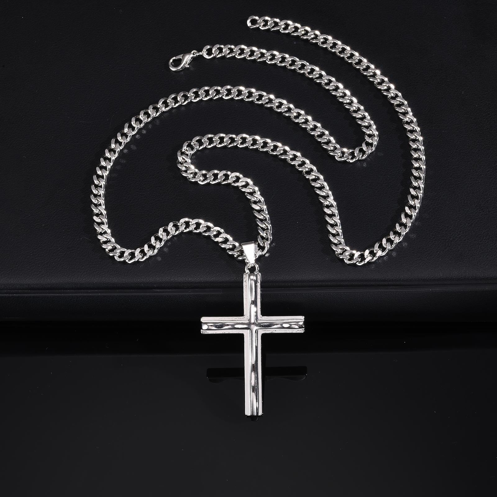 Halskette mit Kreuz Edelstahl Silber KARMA