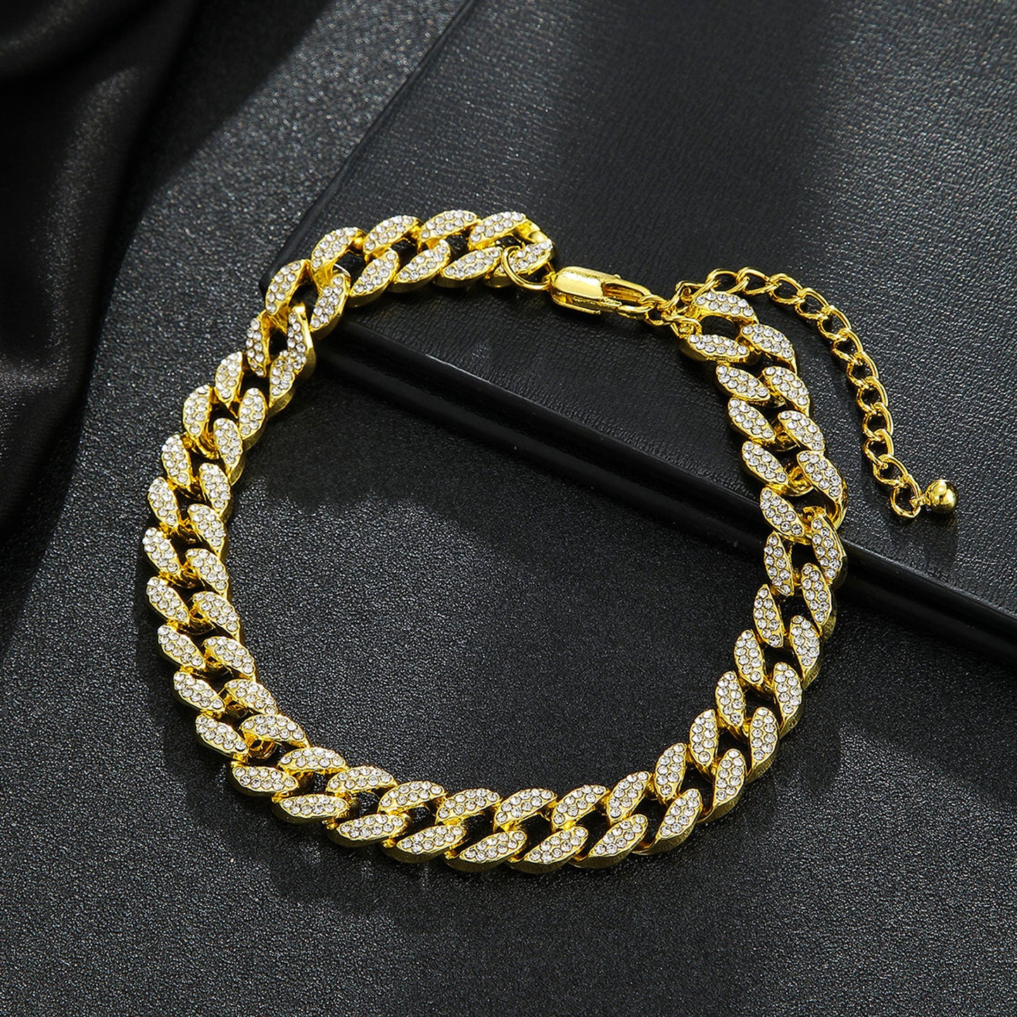 Fußkette Kristalle Glitzer Gold modern Damen Fußkettchen Karma