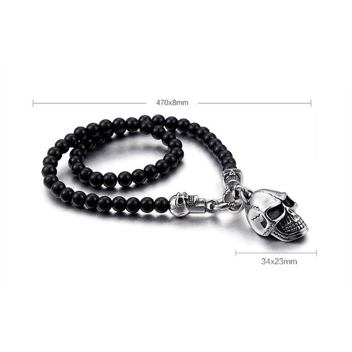 Perlenhalskette Totenkopf Schwarz Silber KARMA