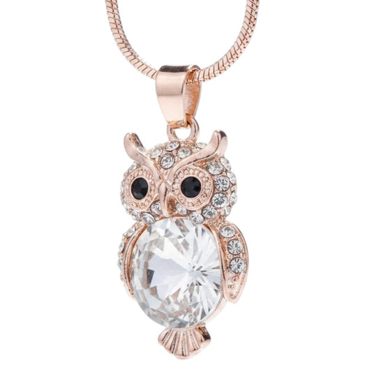 Halskette Eule Roségold Damen 47 cm Kette Kristalle modern Damenhalskette Kette Eulenkette Karma